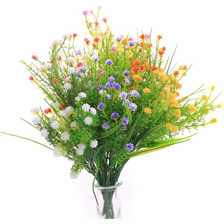Set 5 Pachete de Flori Artificiale Colorate, Rezistente la UV, Inaltime 32 cm