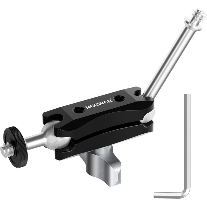 Suport mini magic arm cu cap cu bila dublu, cu surub 1/4", suport monitor de camp cu sarcina verticala maxima 2,4 kg, pentru microfon, lumina LED, display, Neewer ST45