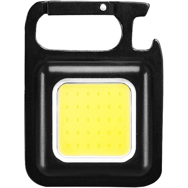 Mini lanterna led COB, 800 lumeni, reincarcabila, 3 moduri de lumina, lanterna de buzunar portabila cu suport pliabil, deschizator de sticle si baza magnetica, breloc chei, prindere ghiozdan, pentru pescuit, mers si camping