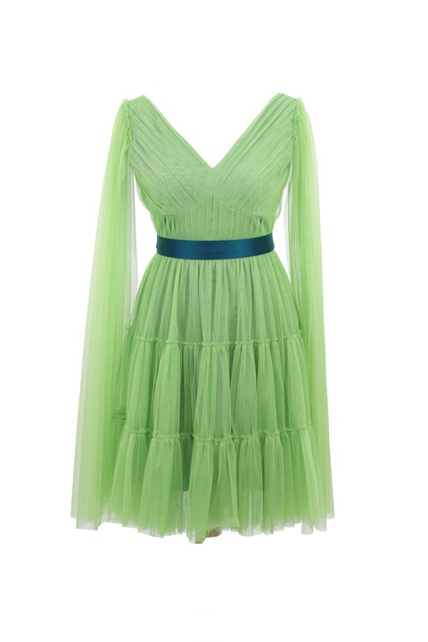 Rochie de seara midi din tul cu centura DARINNA, Verde deschis