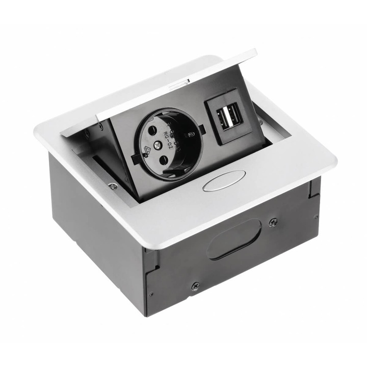 Контакт AVARO, За вграждане, Алуминий, 1xSCHUKO, 2xUSB