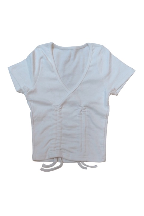 Bluza - crop-top, alb, model scurt, cu snururi, One size