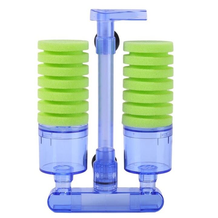 Filtru intern dublu pentru acvariu, Plastic/Burete, Transparent/Verde
