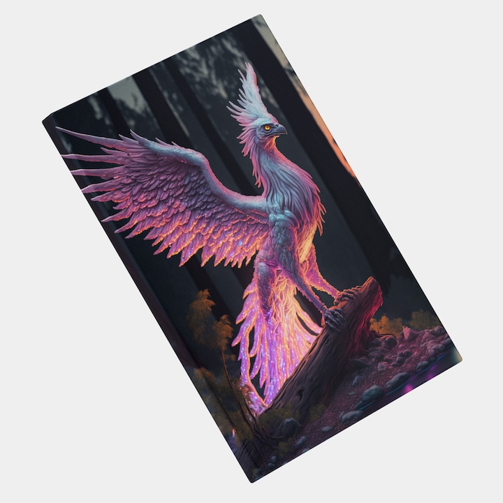 Tablou Canvas, O reprezentare suprarealista a unui Phoenix alb bioluminiscent, Concept Imaginar si Unicat, Fanart, Modern, Contemporan, High End, Arta si Pictura Digitala, 25x40 cm, Multicolor