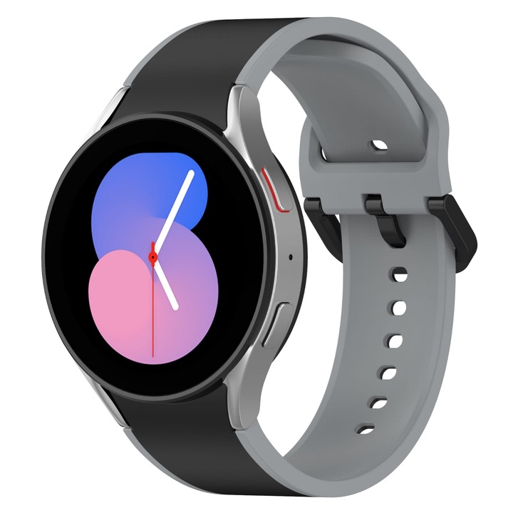 Curea silicon compatibila cu smartwatch Samsung Galaxy Watch 4/5/5 PRO, dimensiuni ecran 40, 42, 44, 45, 46 mm, Two-tone Sport band, negru cu margini gri