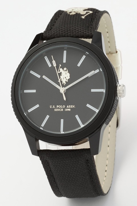 U.S. Polo Assn., Кварцов часовник с текстилна каишка, Бял, Черен