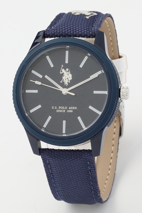 U.S. Polo Assn., Кварцов часовник с текстилна каишка, Бял, Тъмносин