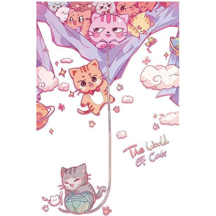 Dekoratív matrica az ajtóhoz Luxer Kittens, macska rajongóknak matrica, 103x70 cm