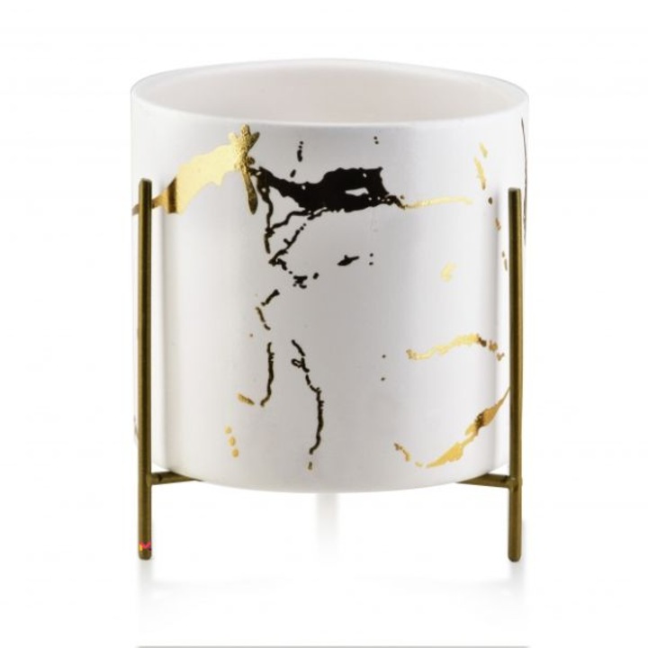 Ghiveci ceramic pentru flori Mercaton® Luxury cu suport metalic, Ø 12,5, Inaltime 12 cm, Alb