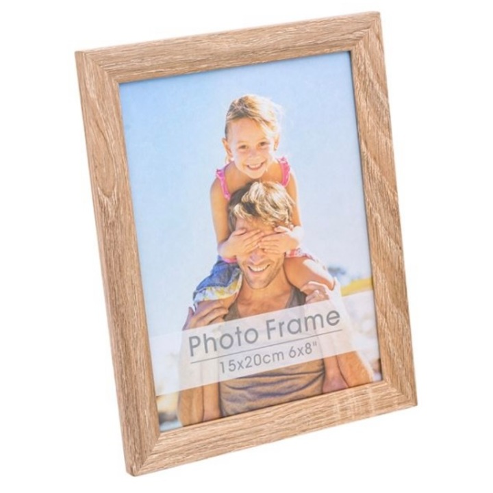 Rama foto din lemn, maro deschis, pentru birou sau perete, 15 x 20 cm