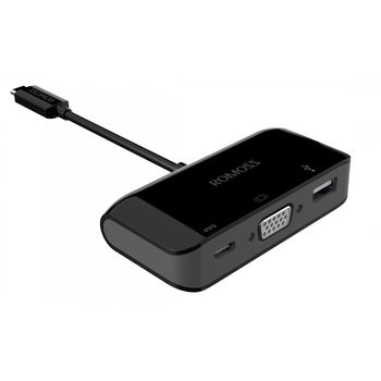 Adaptor Romoss, USB Type-C to VGA/USB-C/USB-A 3.0, Negru Adaptor Romoss, USB Type-C to VGA/USB-C/USB-A 3.0, Negru