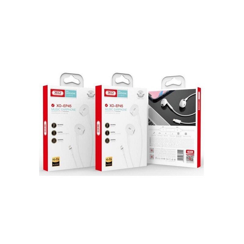 Casti cu fir Stereo XO EP45 Alb, pentru Iphone, tip In-Ear, conector Lightning, 1m, Microfon incorporat