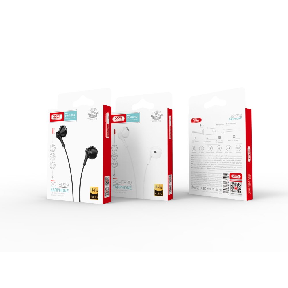 Casti cu fir Stereo XO EP39 Alb, tip In-Ear, conector Jack 3.5mm, 1m, Microfon incorporat