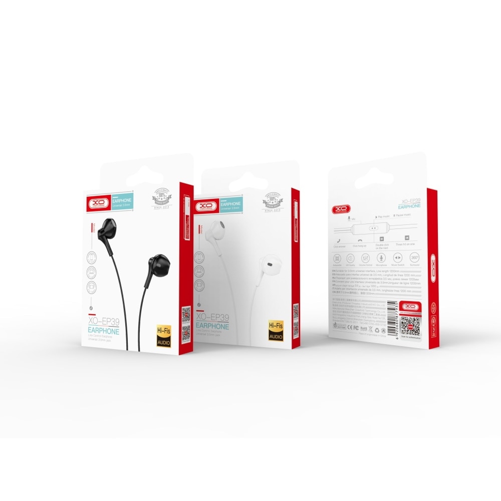 Casti cu fir Stereo XO EP39 Alb, tip In-Ear, conector Jack 3.5mm, 1m, Microfon incorporat