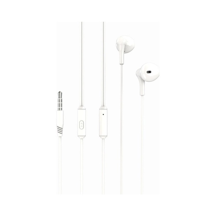 Casti cu fir Stereo XO EP39 Alb, tip In-Ear, conector Jack 3.5mm, 1m, Microfon incorporat