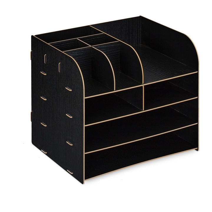 Органайзер за бюро Relaxdays, 10 отделения за съхранение, Различни размери, MDF, Черен