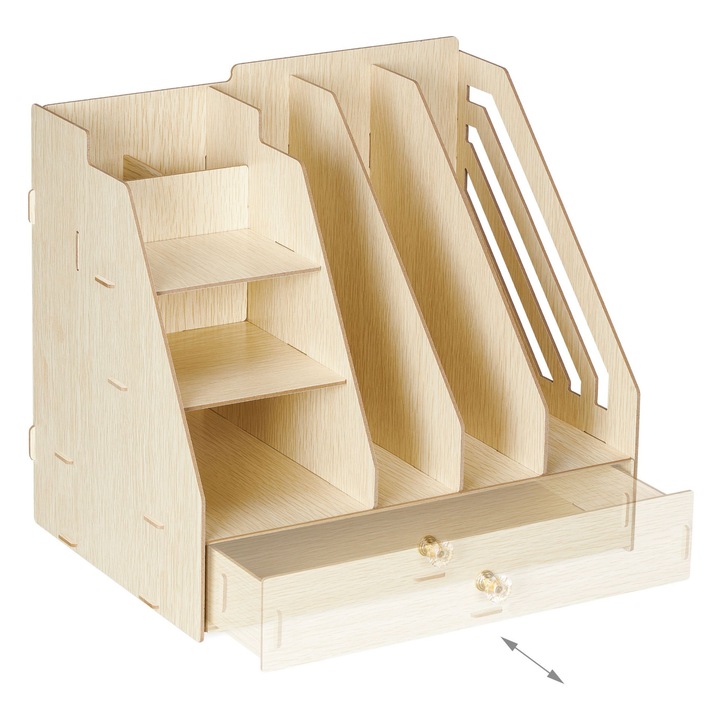 Suport/organizator pentru documente, fabricat din MDF, 29,5 x 33 x 24 cm, maro Deschis