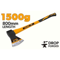 Topor TOLSEN 1500g, Maner GRIPro fibra sticla bicomponenta, Otel forjat tratat termic, Vopsit negru, Lungime 800 mm, Durabilitate ridicata, Pentru uz casnic si industrial, rezistenta la uzura, cap otel carbon forjat, tais de inalta precizie