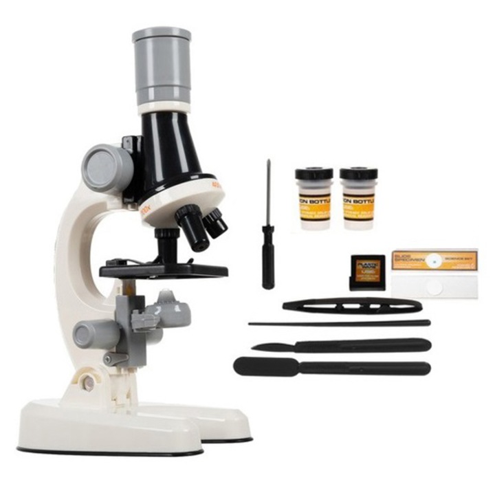 Дигитална играчка CLASStitude научен микроскоп, образователен и интерактивен, с включени аксесоари, 3 размера на увеличение 100x, 400x и 1200x, бяло / черно