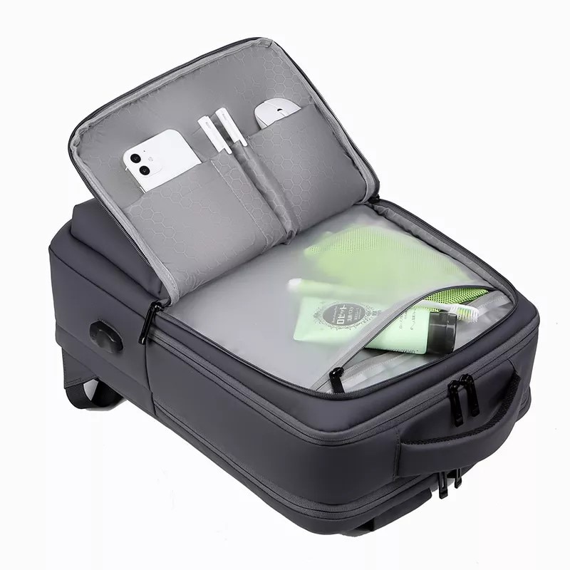Rucsac laptop 15.6" pentru calatorii, impermeabil, cu port de incarcare USB, ESCALATE, 45x30x15 cm, Negru