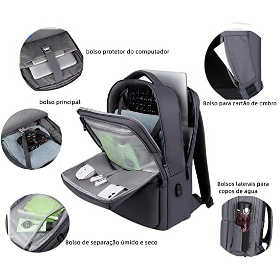 Rucsac laptop 15.6" pentru calatorii, impermeabil, cu port de incarcare USB, ESCALATE, 45x30x15 cm, Negru