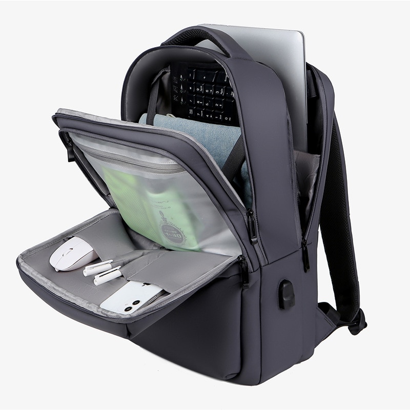 Rucsac laptop 15.6" pentru calatorii, impermeabil, cu port de incarcare USB, ESCALATE, 45x30x15 cm, Gri