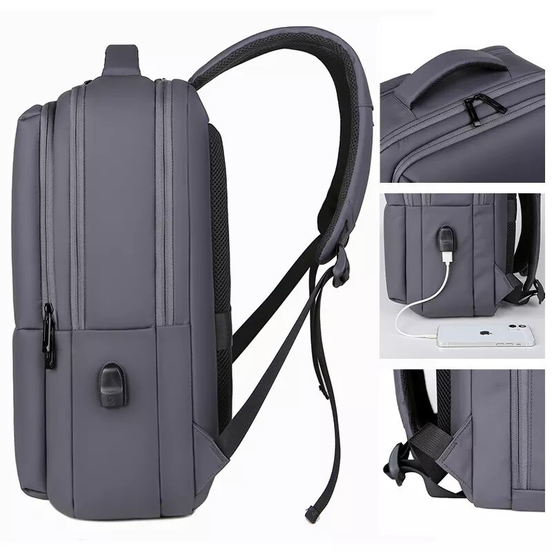Rucsac laptop 15.6" pentru calatorii, impermeabil, cu port de incarcare USB, ESCALATE, 45x30x15 cm, Gri