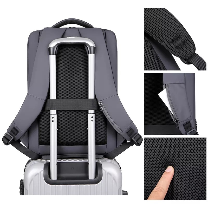 Rucsac laptop 15.6" pentru calatorii, impermeabil, cu port de incarcare USB, ESCALATE, 45x30x15 cm, Gri