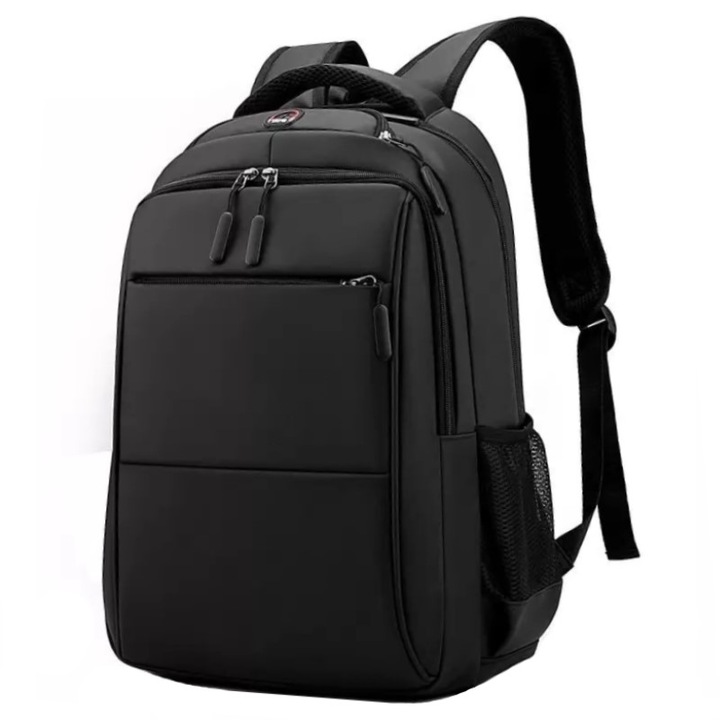 Rucsac laptop 15.6" casual impermeabil, cu orificiu pentru cabluri audio, Escalate, 30x19x45 cm, Negru