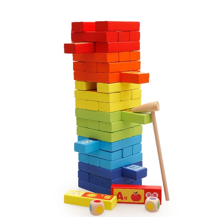 Set Joc Turn Jenga 60 piese colorate