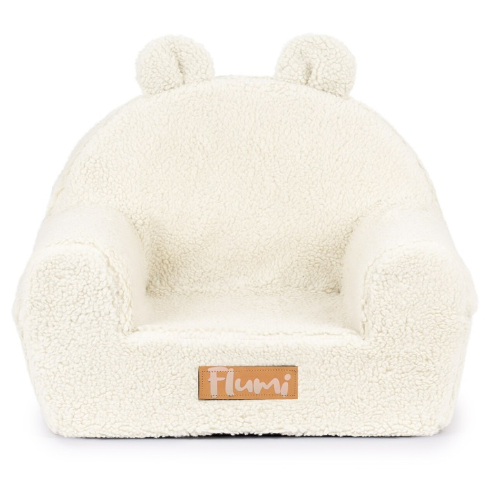 Fotoliu copii din spuma, Boucle, cu urechi, husa detasabila si lavabila, fotoliu bebelusi, crem, Flumi