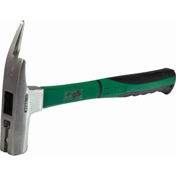 Asztalos kalapács, Stalco, Műhelyhez és barkácsoláshoz, Kényelmes fogantyú, Késszerelő, Tökéletes DIY használatra, Erős mágnes a szögek ütköztetésére, Méret: 33x18x4 cm, Zöld