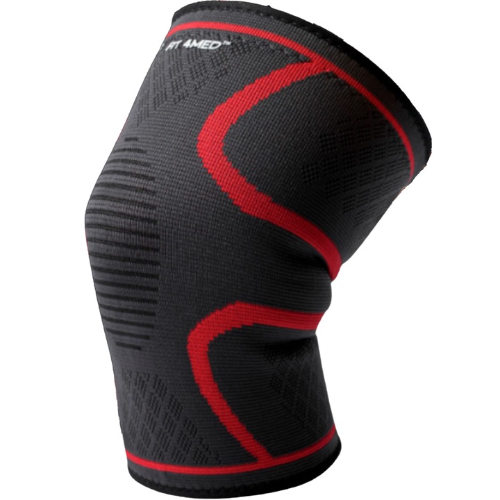 Комплект от 2 еластични наколенки, За бягане или динамичен спорт, XL, Черни с червени елементи