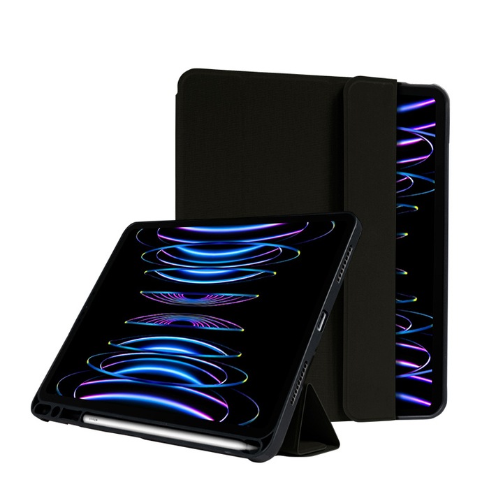 Husa protectie Crong, pentru Apple iPad Air 10.9"/iPad Pro 11, Suport pen, Negru