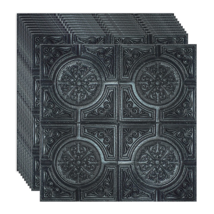Set 10 x Tapet 3D Autoadeziv, design modern, rezistent la umezeala, usor de curatat, 70x70cm, Naimeed D4724, model elegant, Negru