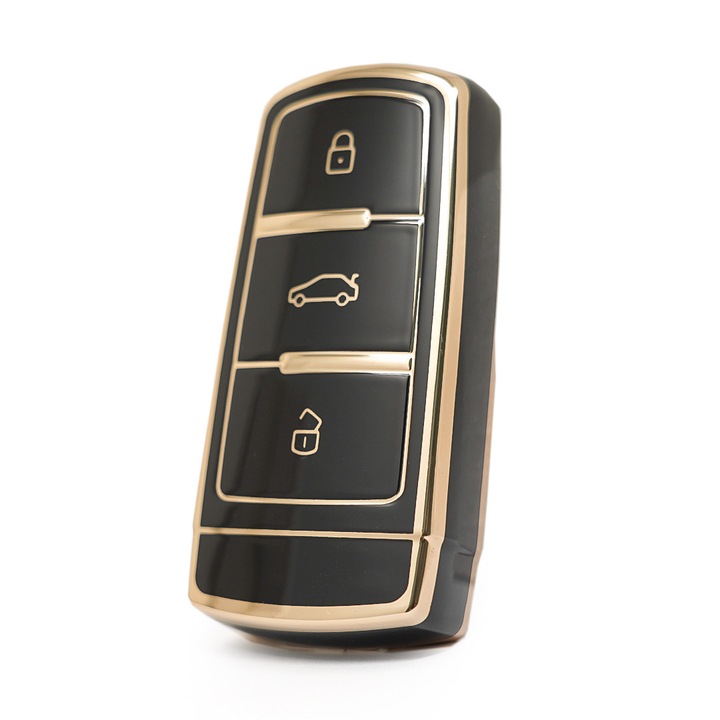 Husa Cheie Compatibila cu Passat CC, B6, B7, Tpu, Negru cu contur auriu - Pentru model cu keyless