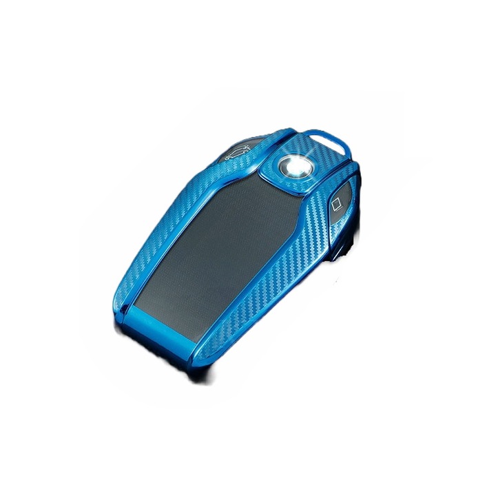 Husa Cheie Inteligenta BMW cu display Pentru Seria 7, X5, X6, Tpu, Carbon, Albastru