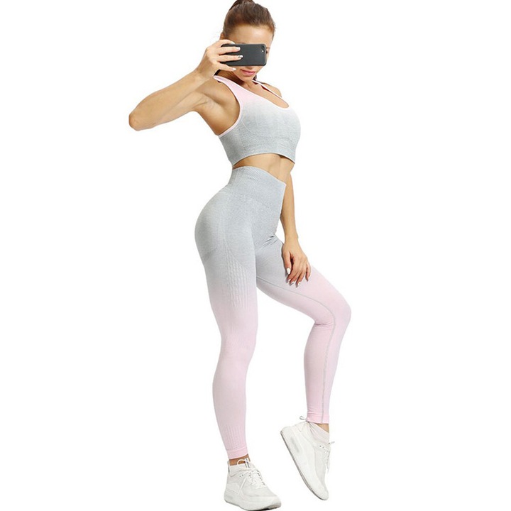 Set 2 piese colanti si bustiera WNY PRO fitness modelator BC8001, Roz