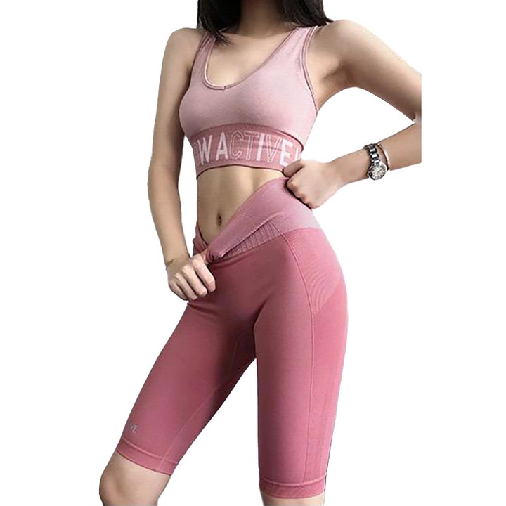 Set 2 piese Colanti Scurti, Bustiera WNY PRO fitness BC8018, Roz