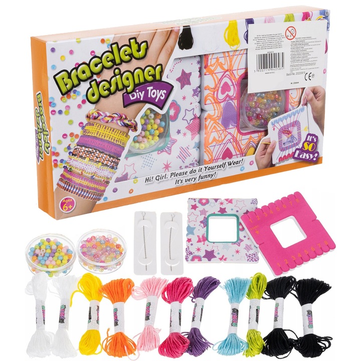 Set artizanat bratari textil ISP "Likesmart Self Design Bracelet 0573", fire de ata in 9 culori, disc pentru impletit, margele, 18 piese