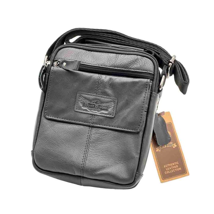 Borseta Piele Barbati Ruff Ryder Neagra, Umar, Mana, Colectia Executive, 23cm x 18.5 Cm x 6.5 Cm