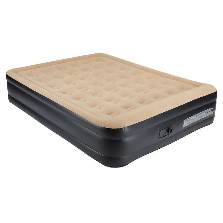 Saltea gonflabila cu pompa electrica incorporata IS0822, 156x203x39/46 cm, Material suprafata din Velur, Negru / Bej
