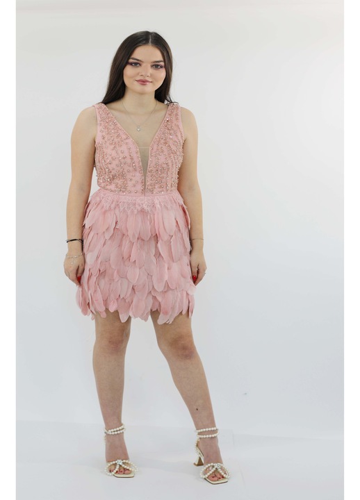 Rochie de seara scurta cu pene roz KASIOPEA