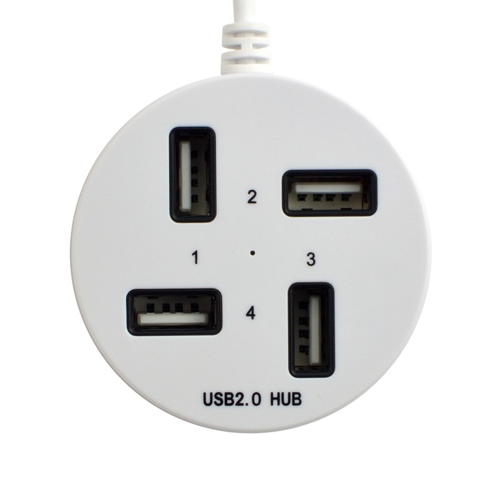 Хъб Diva USB 4 порта, USB 2.0, Кръгъл дизайн, Бял