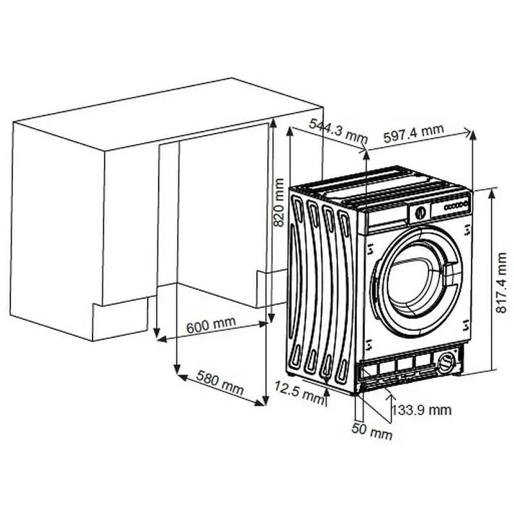 Masina de spalat rufe incorporabila SHARP ES-NIB814BWNA-EE, Steam+,8 kg, 1400rpm, AllergySmart, Clasa A, Alba