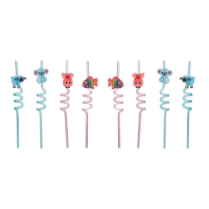 Paie din plastic, design figuri de animale, 8 buc, 6x270mm, multicolor