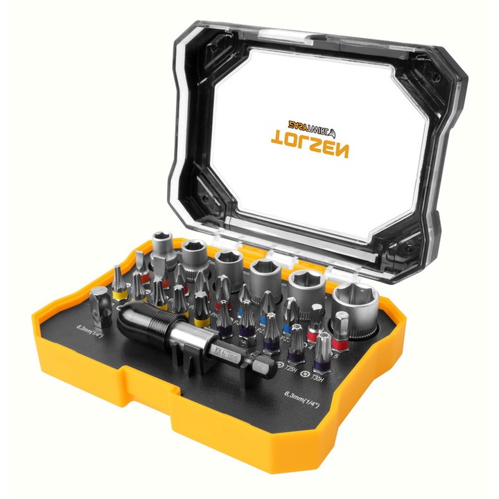Комплект от 28 накрайника с права муфа и posidrive / PZ / Phillips / шестостен / torx / torxH 1/4 инча CrV Tolsen 20376