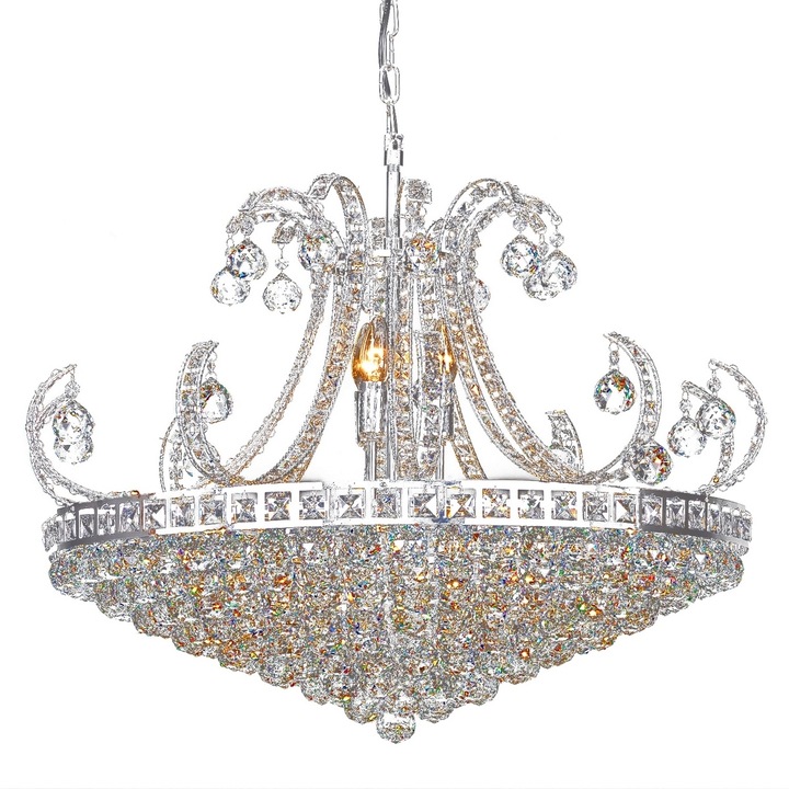 Стъклен и сребрист метален полилей Ø 80 cm x 60 / 182 h