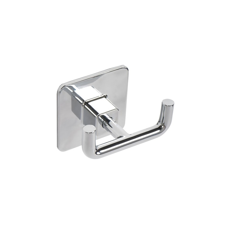 Cuier dublu pentru baie IS0759, Cromat, Lucios, 2 agatatori, Argintiu