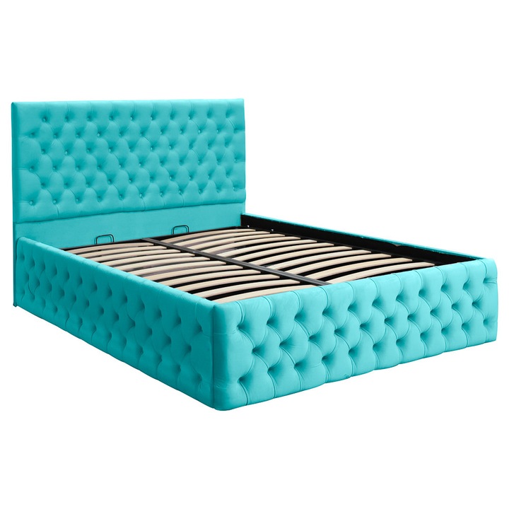 Pat dublu tapitat model Texas Deluxe, 140/200cm, culoare tucoaz, cu somiera metalica rabatabila si spatiu de depozitare